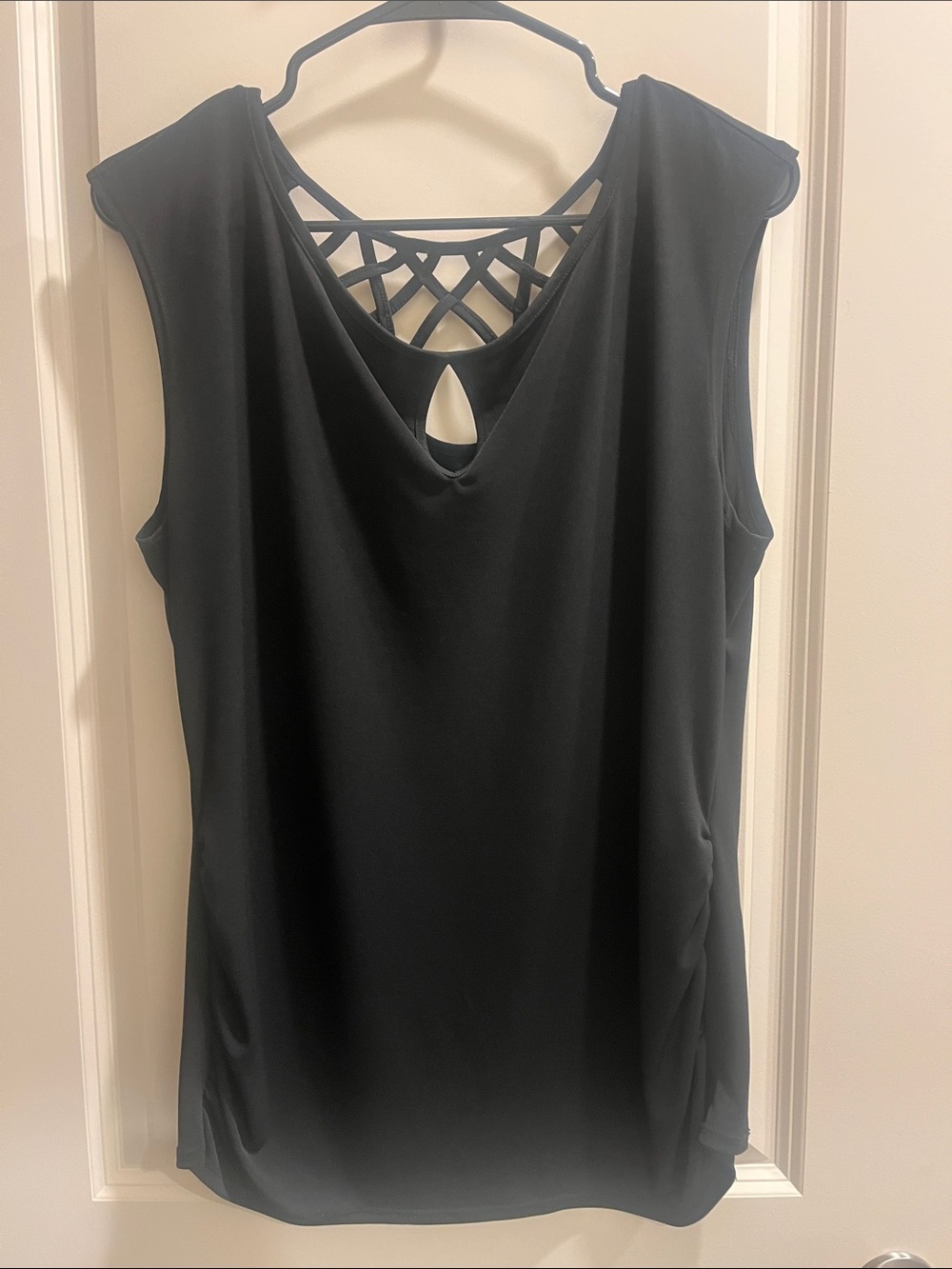 New York & Company Black Sleeveless Tank with Lattice Back